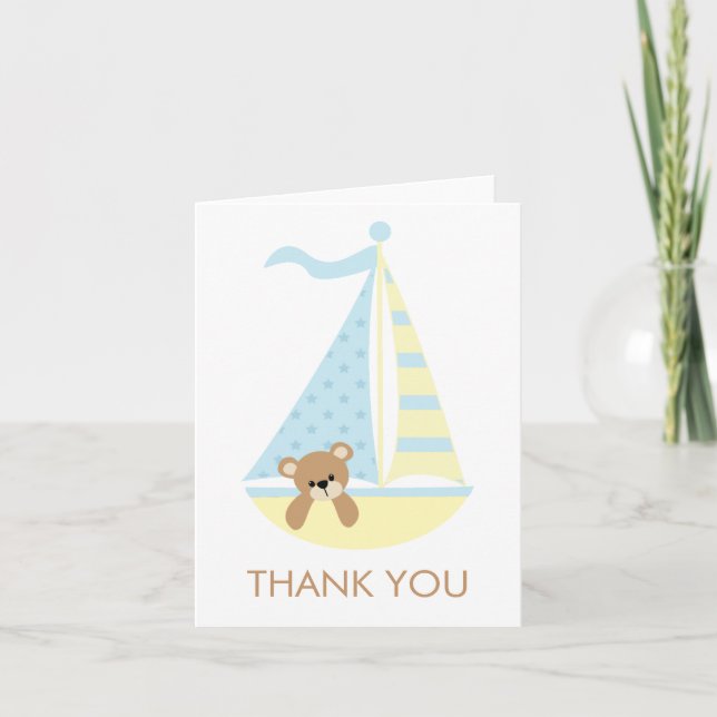 Sailboat Bear Baby Shower Notecards (Front)