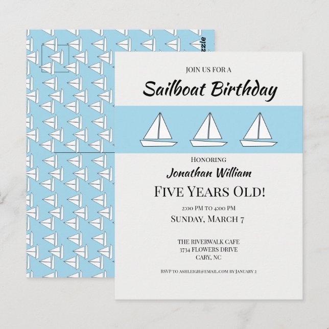Sailboat Birthday Invitation Postcard (Front/Back)