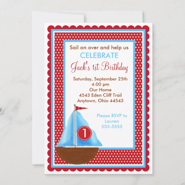 Sailboat Birthday Invitations (Front)
