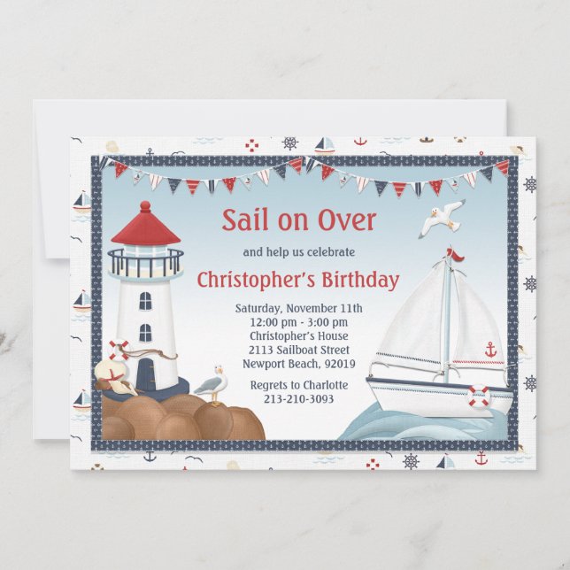 Sailboat Birthday Party Invitation (Front)