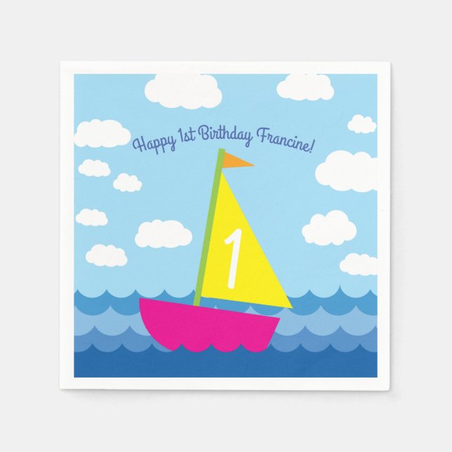 Sailboat Birthday Party Napkin (Front)