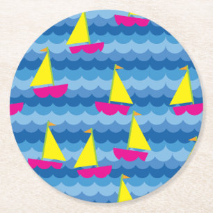 Sailboat Birthday Party Round Paper Coaster
