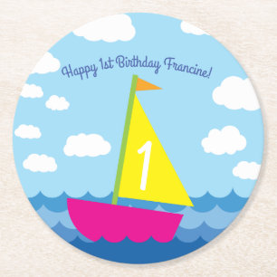 Sailboat Birthday Party Round Paper Coaster