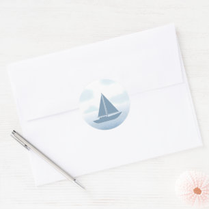 Sailboat Blue Watercolor Boy Baby Shower Classic Round Sticker
