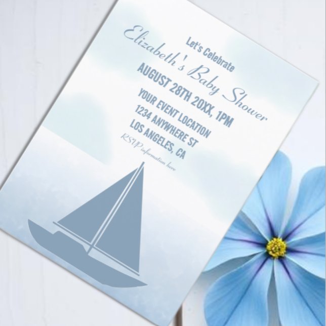 Sailboat Blue Watercolor Boy Baby Shower Invitation (Creator Uploaded)