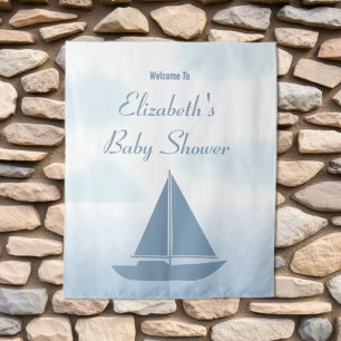 Sailboat Blue Watercolor Boy Baby Shower Tapestry