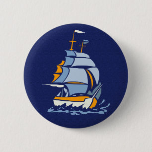 Sailboat button, customisable 6 cm round badge