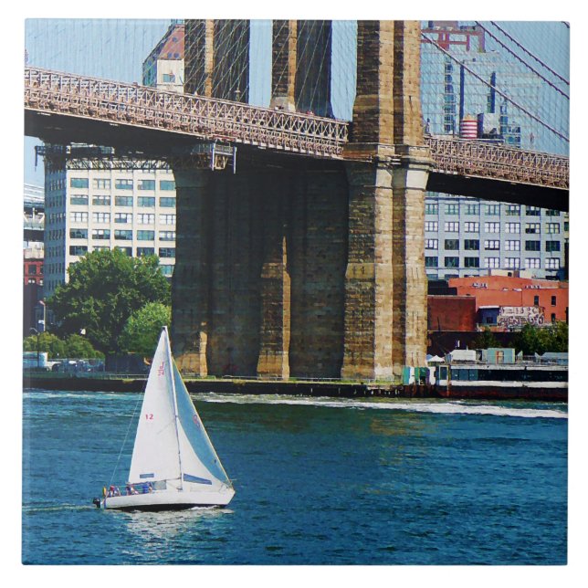 Sailboat by the Brooklyn Bridge Tile (Front)