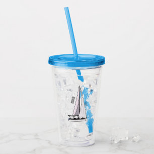 Sailboat cartoon illustration acrylic tumbler