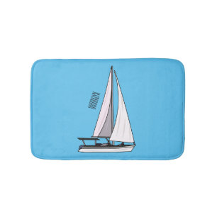 Sailboat cartoon illustration bath mat