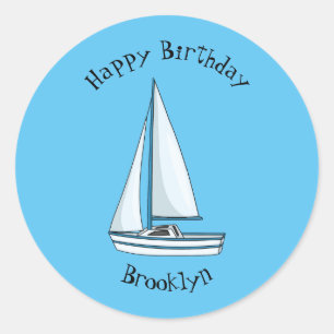 Sailboat cartoon illustration  classic round sticker