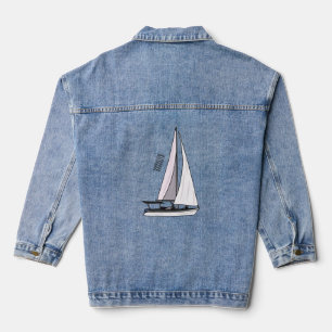 Sailboat cartoon illustration denim jacket