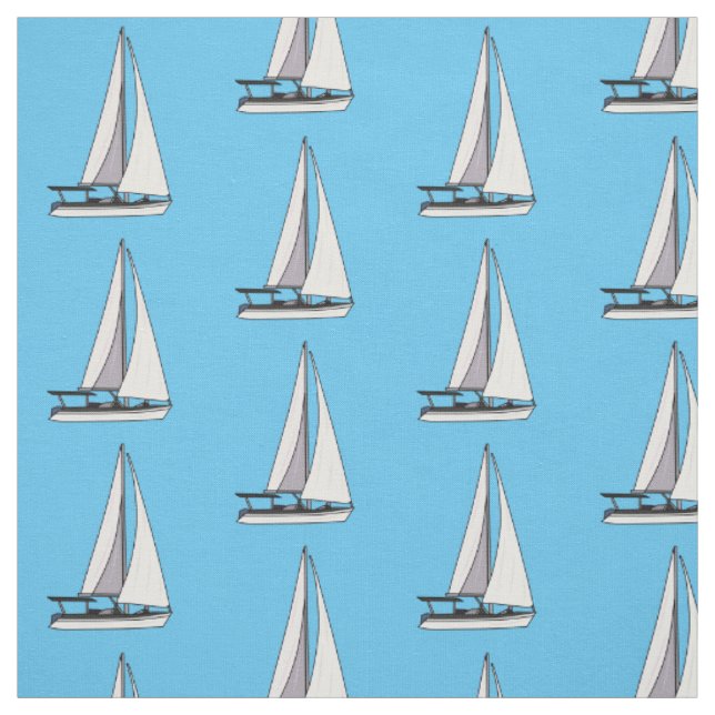 Sailboat cartoon illustration fabric (Swatch)