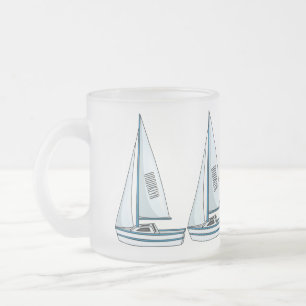 Sailboat cartoon illustration frosted glass coffee mug