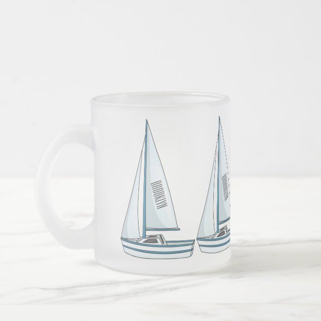 Sailboat cartoon illustration frosted glass coffee mug (Left)