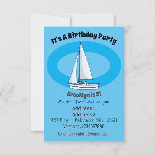 Sailboat cartoon illustration invitation (Front)