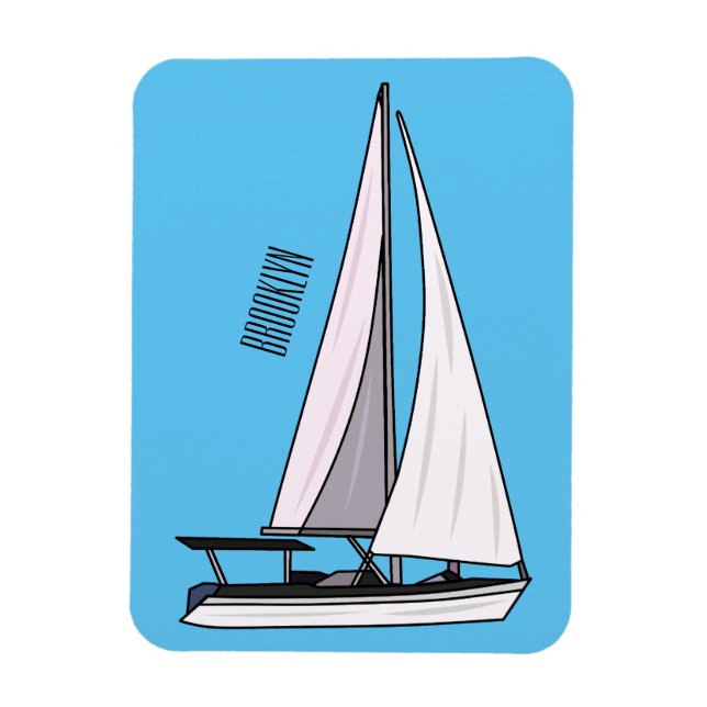 Sailboat cartoon illustration magnet (Vertical)