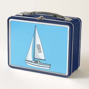 Sailboat cartoon illustration metal lunch box