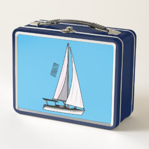 Sailboat cartoon illustration metal lunch box