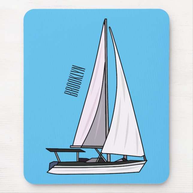 Sailboat cartoon illustration mouse pad (Front)