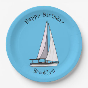 Sailboat cartoon illustration paper plate