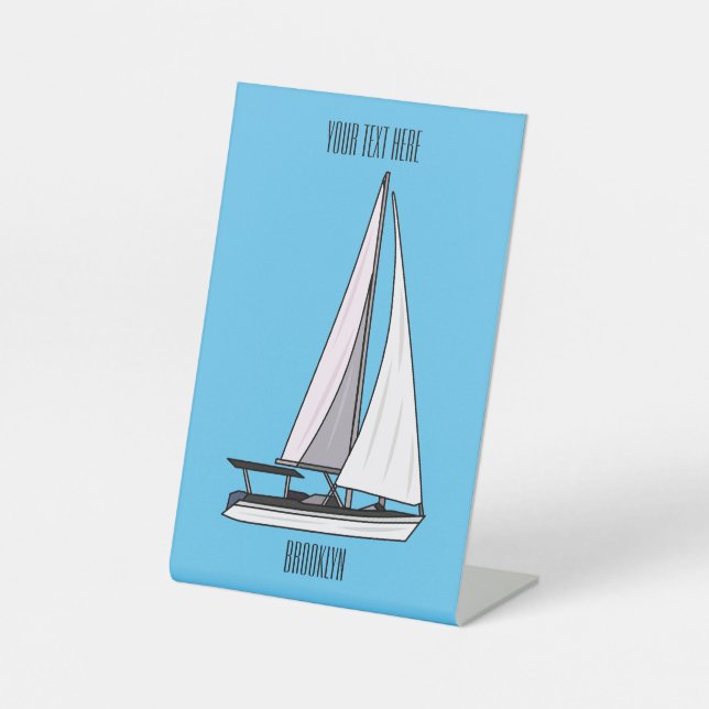 Sailboat cartoon illustration pedestal sign (Front)