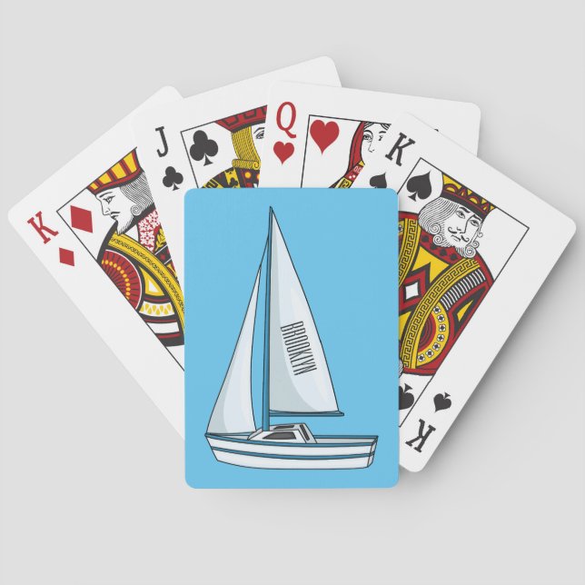 Sailboat cartoon illustration playing cards (Back)