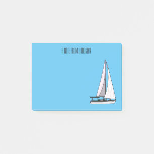 Sailboat cartoon illustration post-it notes