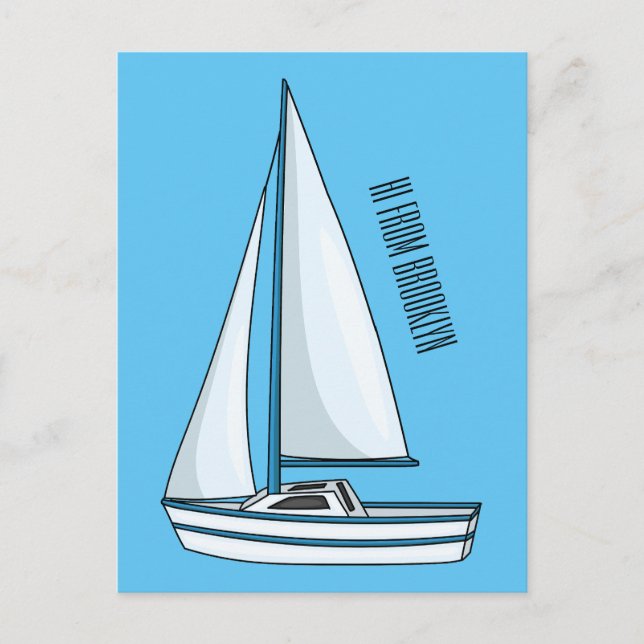 Sailboat cartoon illustration  postcard (Front)
