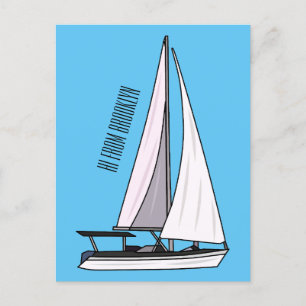 Sailboat cartoon illustration postcard