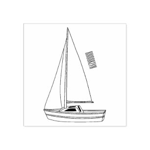 Sailboat cartoon illustration rubber stamp