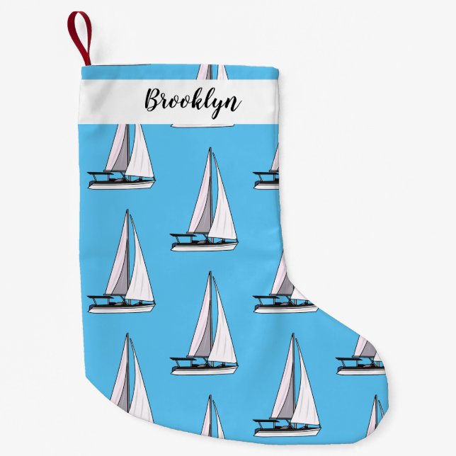 Sailboat cartoon illustration small christmas stocking (Front)