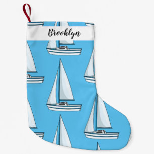 Sailboat cartoon illustration small christmas stocking
