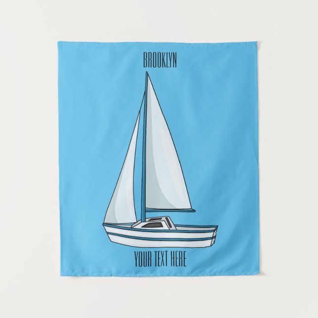 Sailboat cartoon illustration tapestry (Front)