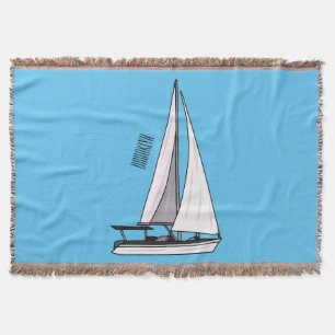 Sailboat cartoon illustration throw blanket