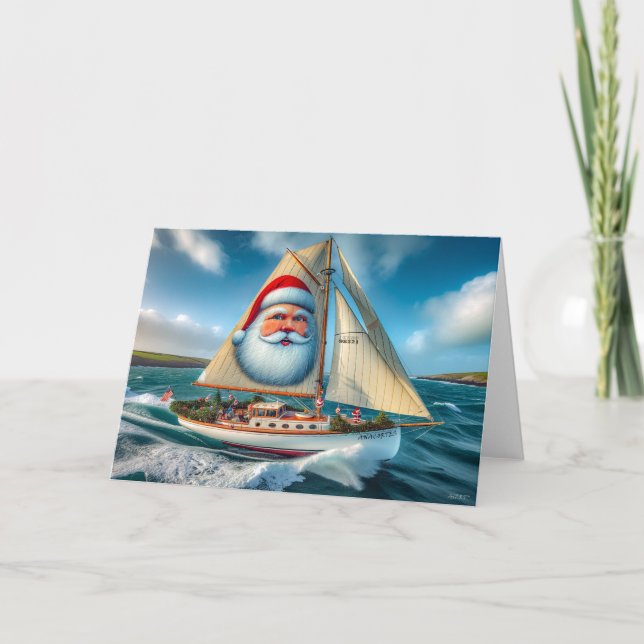 SAILBOAT CHRISTMAS - WINTER SAILING  HOLIDAY CARD (Front)