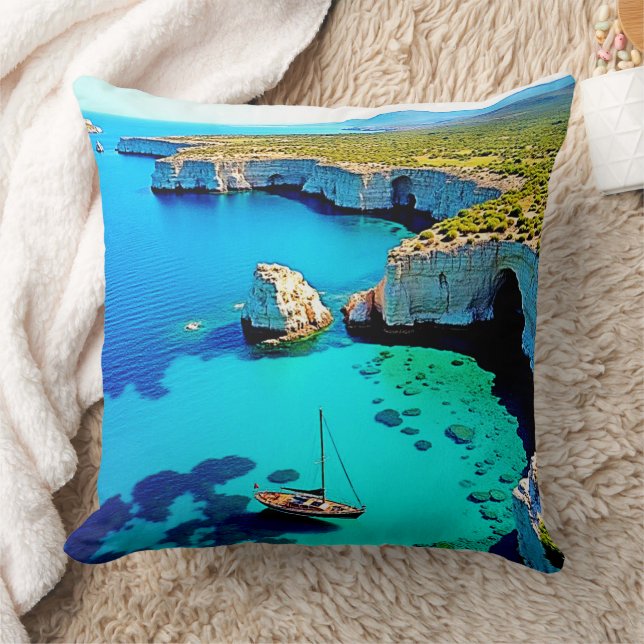 Sailboat Cliffside Sanctuary Art Cushion (Blanket)