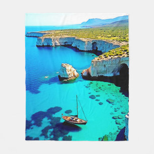 Sailboat Cliffside Sanctuary Art Fleece Blanket