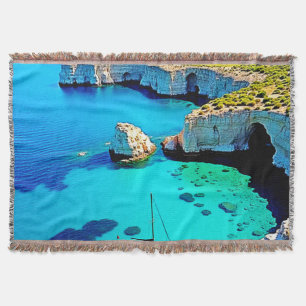 Sailboat Cliffside Sanctuary Art Throw Blanket