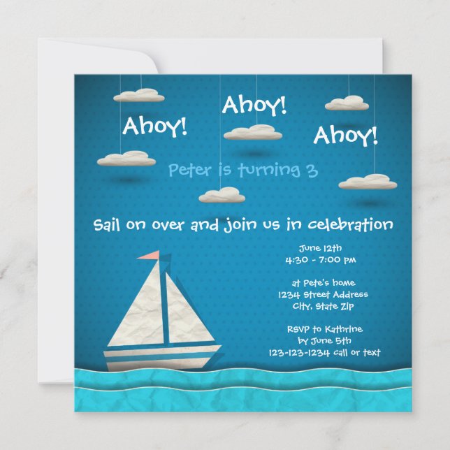 Sailboat & Clouds - Birthday Invitation (Front)