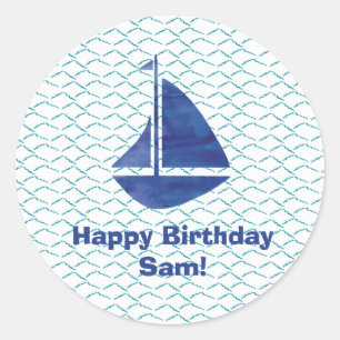 Sailboat Coastal Turquoise Waves Abstract Classic Round Sticker