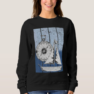 Sailboat Compass Nautical Ship Skipper Captain Sai Sweatshirt