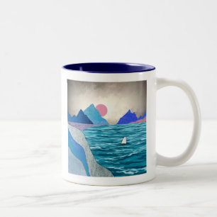 Sailboat Cove Landscape Two-Tone Coffee Mug