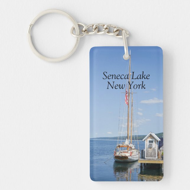 Sailboat docked in Seneca Lake Key Ring (Front)