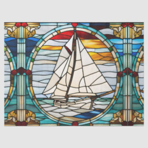 Sailboat Faux Stained Glass for Decoupage Craft Ti Tissue Paper