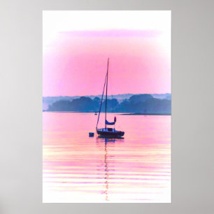 Sailboat floating in early morning light. poster