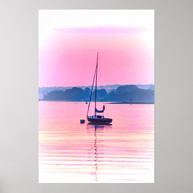 Sailboat floating in early morning light. poster (Front)
