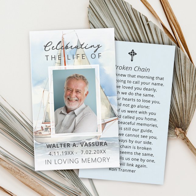 Sailboat Funeral Memorial Prayer Photo Card (Sailboat Funeral Memorial Prayer Photo Card)