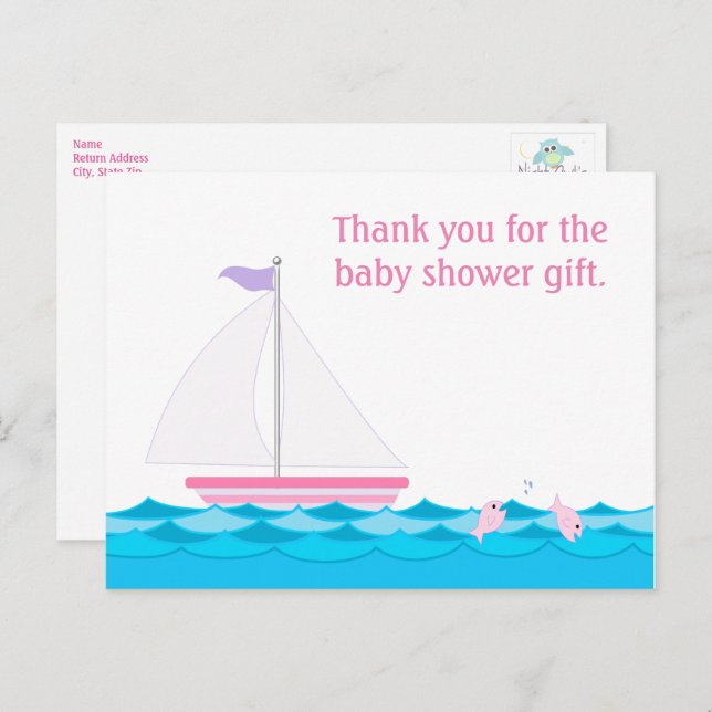 Sailboat Girl Baby Shower Thank You Postcard (Front/Back)