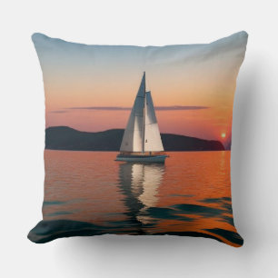 Sailboat Gliding on Calm Waters Cushion